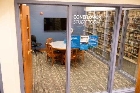 Coneflower Study Room seen through the doorway and windows