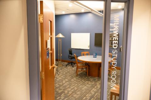 Milkweed Study Room seen through the doorway and windows