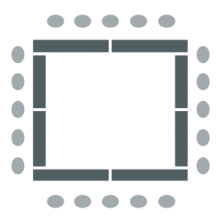 Tables placed in square shape with chairs on the outside of square
